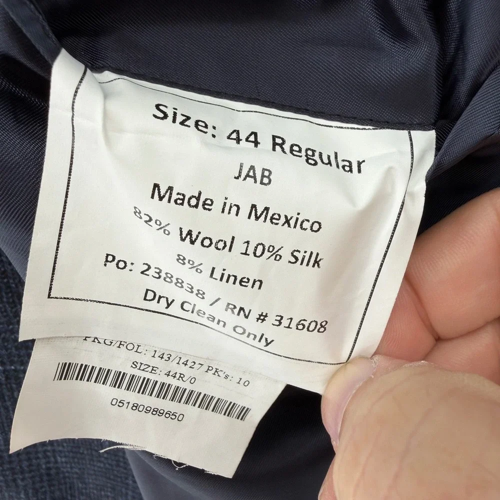 Jos. A. Bank Sport Coat Mens 44R Blue Wool Silk Linen Glen Plaid Granada Blazer